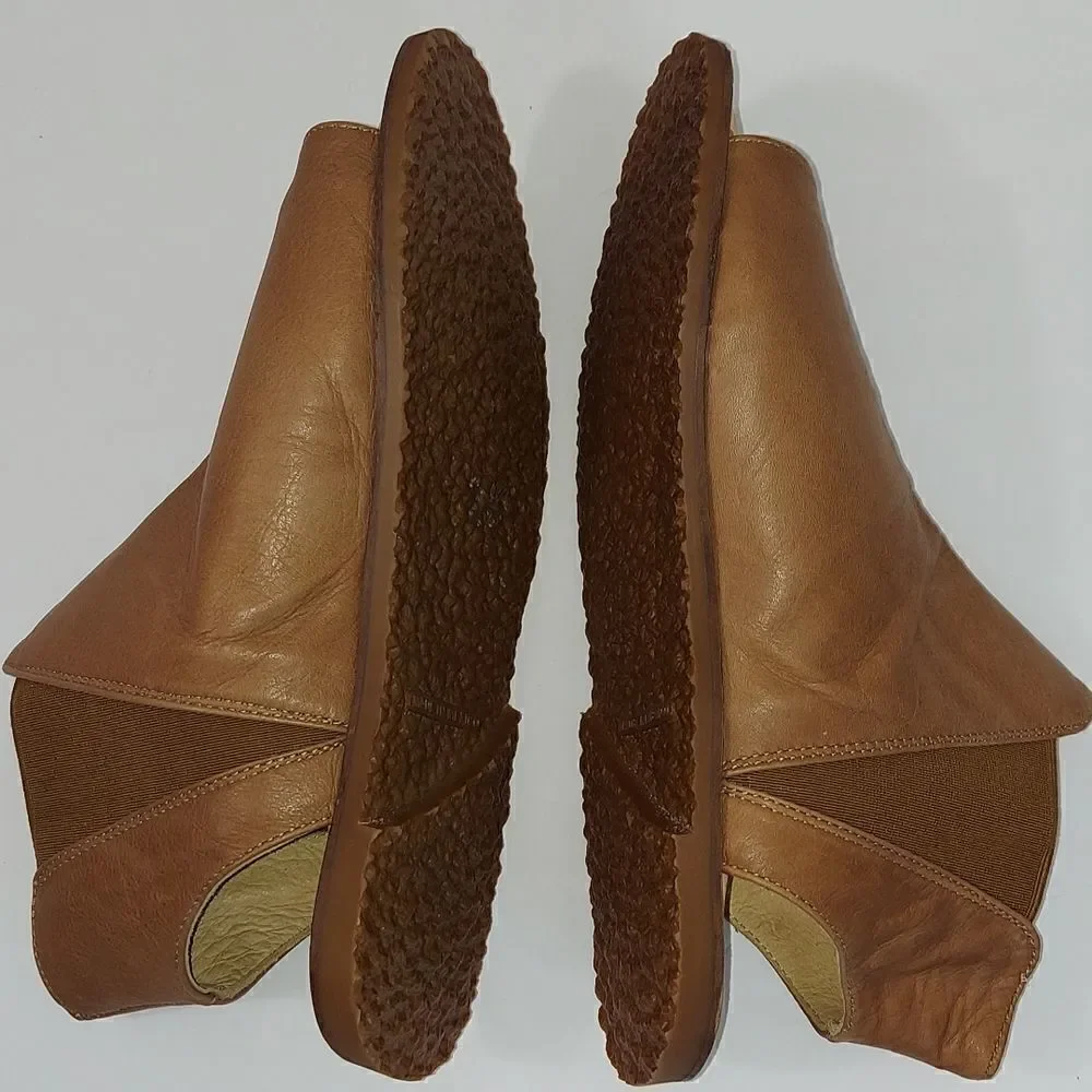 Luxe De Leon LDL Tan Leather Peep Toe Slide On Sandals Sz 9.5